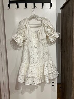 Charo Ruiz White Eyelet Ruffle Dress with Puff Sleeves